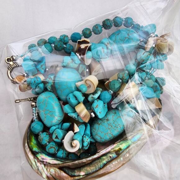 Hand Made Artisan Genuine Turquoise Blue Stone Abalone shell boho beach NECKLACE - Picture 4 of 12